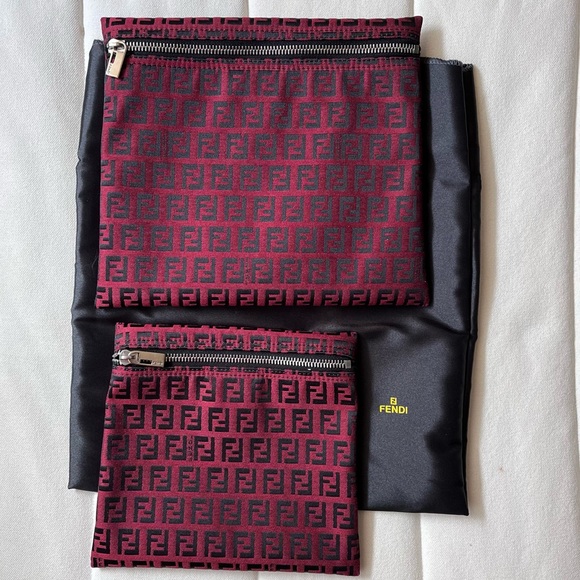 New 2 FENDI Zucca Zucchino Pouch Red Canvas Vintage - Picture 1 of 7